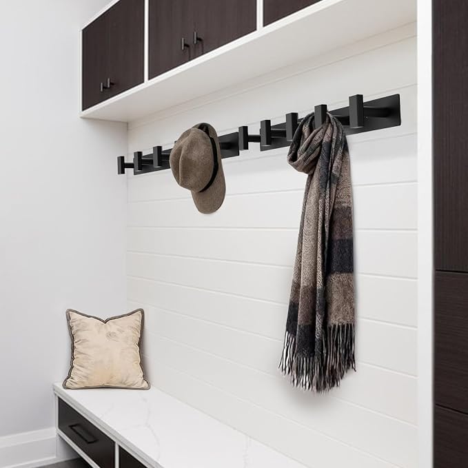 Bntuk Coat Rack Wall Mount - 5 Coat Hooks, Towel Racks for Bathroom Robes Bags Keys, Hat Rack Wall Towel Hooks Organizer Essential (Black) - Image 5