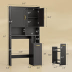 UPOSOJA Over The Toilet Storage Cabinet with Pulley Bathroom Storage Cabinet, Space Saver W/Adjustable Shelf & Open Shelf for Bathroom, Restroom, Laundry (Black) - Image 2