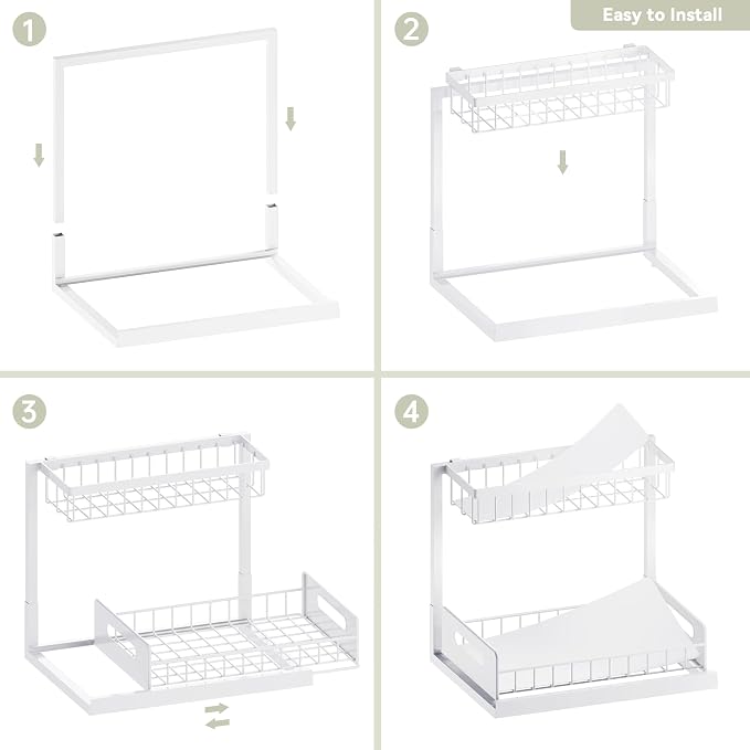 Under Sink Organizer and Storage, Slide Out Cabinet Organizer, Pull Out Sink Shelf for Kitchen Bathroom Laundry, 1 Pack White - Image 7