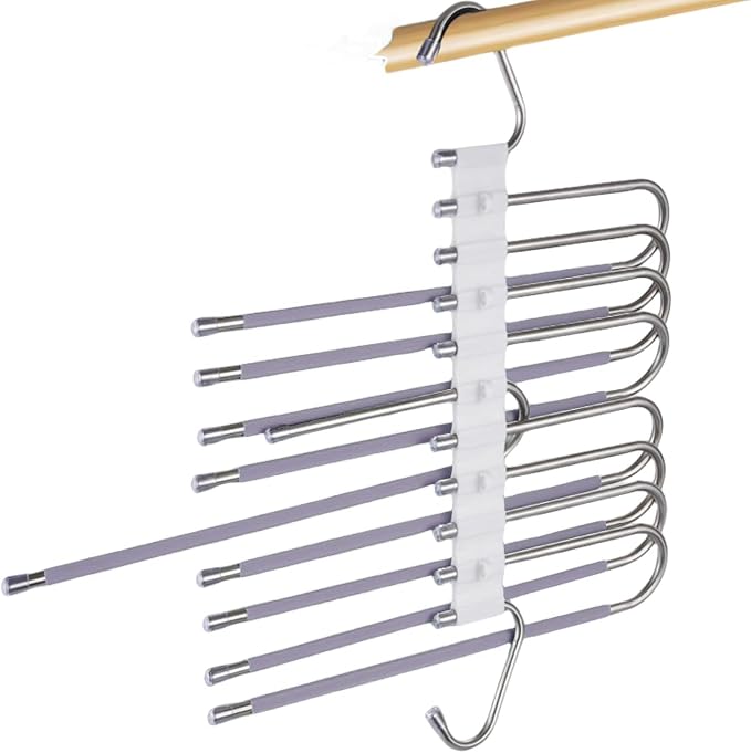 2Pack 9 Layers Foldable Pants Hangers Space Saving Trouser Hanger Multifunctional Trouser Rack Hanger Hanging Hole for Wardrobe Trousers Scarf Jeans (White) - Image 4