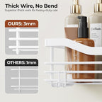 Orimade Shower Caddy Basket Shelf Storage Rack, No Drilling Wall Mounted Adhesive Rust Resistant Stainless Steel Shower Organizer with 5 Hooks for Bathroom, White 2 Pack - Image 4