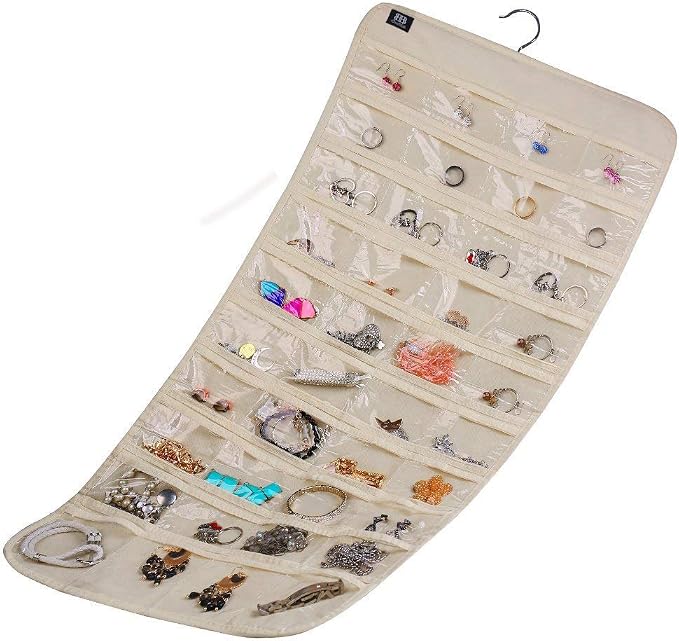 BB Brotrade Hanging Jewelry Organizer,Accessories Organizer,80 Pocket Organizer for Holding Jewelries（Beige） - Image 4