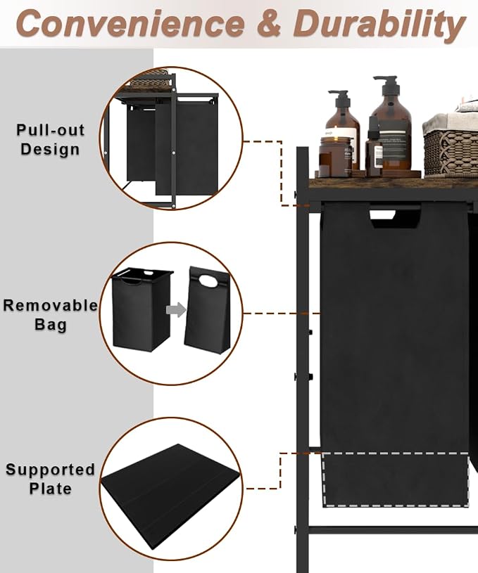 10 x 3 Gal Large Laundry Hamper, Rustic Brown and Black - Image 5