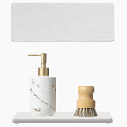 2PCS Beige Bathroom Sink Vanity Trays, Water Absorbing Diatomite Stone Drying Soap Dish Dispenser for Kitchen Counter, Sponge Holder Mat Rack Faucet Splash Guard Caddy Organizer, 9"x3.5" by Razborci