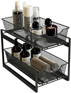 IBERG 2 Tier Bathroom Organizer Under Sink with Pull Out Drawer (Black) by IBERG