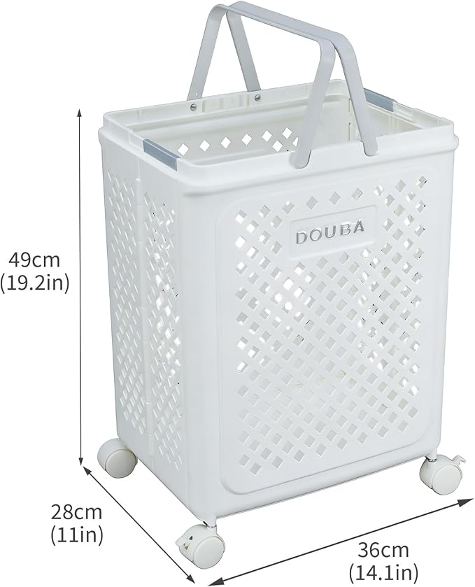 49L Collapsible Laundry Baskets, Plastic Laundry Hamper with Handles, Foldable Laundry Bin, Laundry Basket with Wheels for Laundry Room Organization, Ideal for Clothes, Towels, Blankets, White - Image 3
