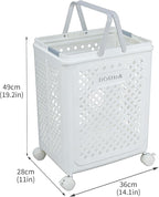 49L Collapsible Laundry Baskets, Plastic Laundry Hamper with Handles, Foldable Laundry Bin, Laundry Basket with Wheels for Laundry Room Organization, Ideal for Clothes, Towels, Blankets, White - Image 3