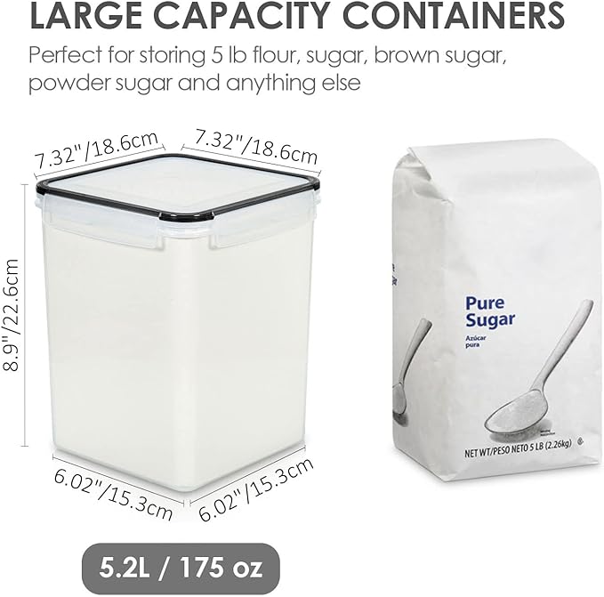Vtopmart 5.2L Flour Sugar Storage Containers, 4 PCS, Black - Image 2