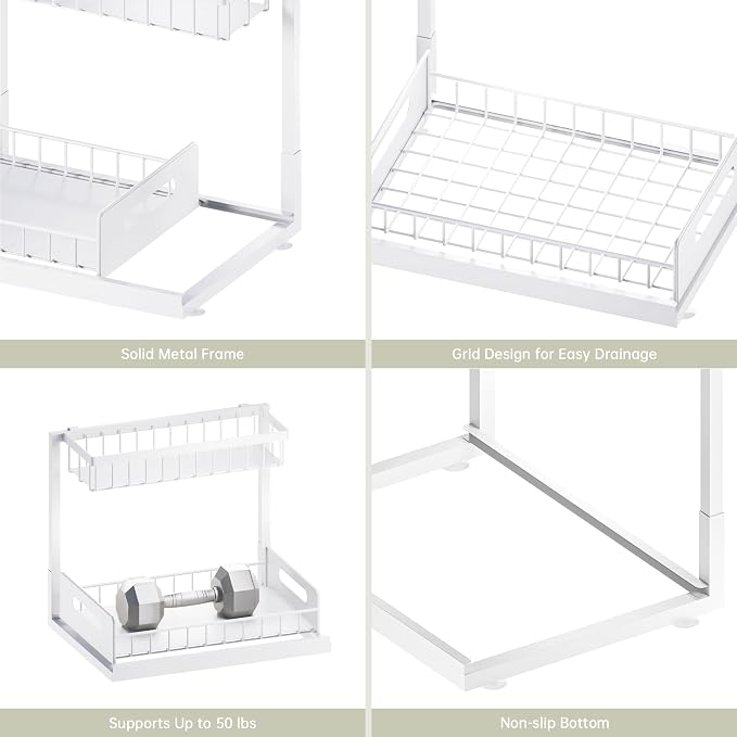 Under Sink Organizer and Storage, Slide Out Cabinet Organizer, Pull Out Sink Shelf for Kitchen Bathroom Laundry, 1 Pack White - Image 4
