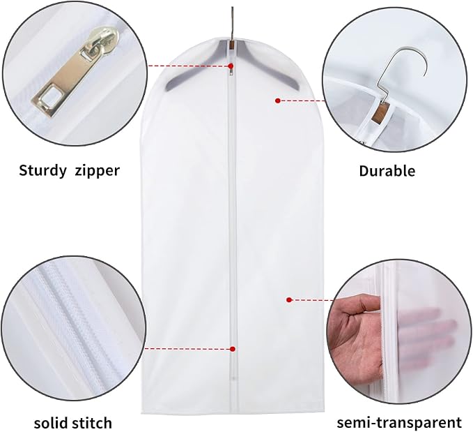 MsKitchen 12 Pack Shirt Garment Bags (24x36") - Dustproof Short Suit Covers - Durable PEVA Closet Bags with Sturdy Zipper for Blouses, Jackets, Sweaters & T-Shirts (Translucent) - Image 4