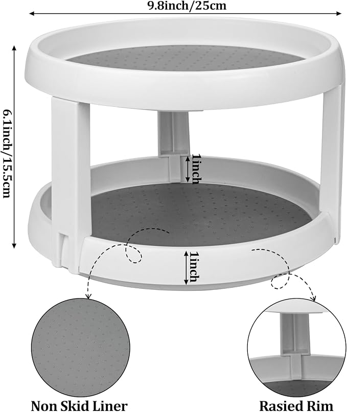 Lawei 2 Pack 2 Tier Lazy Susans Turntable - 10 Inch Pantry Cabinet Lazy Susan Storage Turntable Rotating Spice Rack for Spices, Condiments, Baking - Image 2