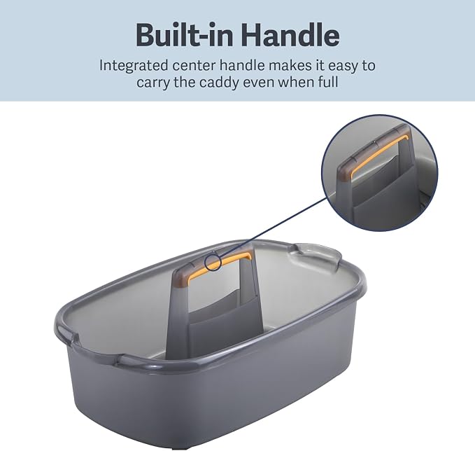 Casabella Plastic Bucket, Gray and Orange, 1.85 Gallon | Storage Caddy | With Handle | Pack of 6 - Image 3