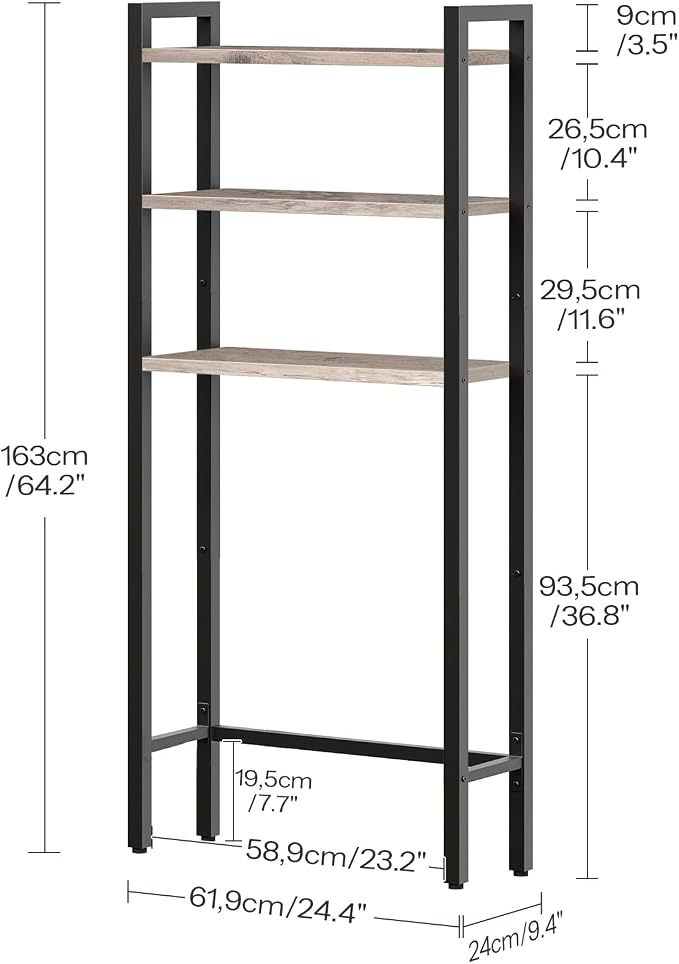 HOOBRO Over The Toilet Storage, 3-Tier Bathroom Organizer Shelf Over Toilet, Freestanding Bathroom Storage Shelves, Space Saver, Easy to Assemble for Room, Greige and Black BG41TS01 - Image 3