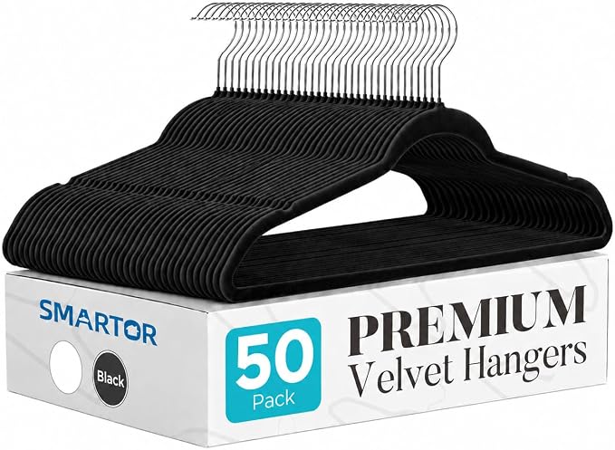 Smartor Black Velvet Hangers 50 Pack, Non Slip Space-Saving Clothes Hangers by Smartor