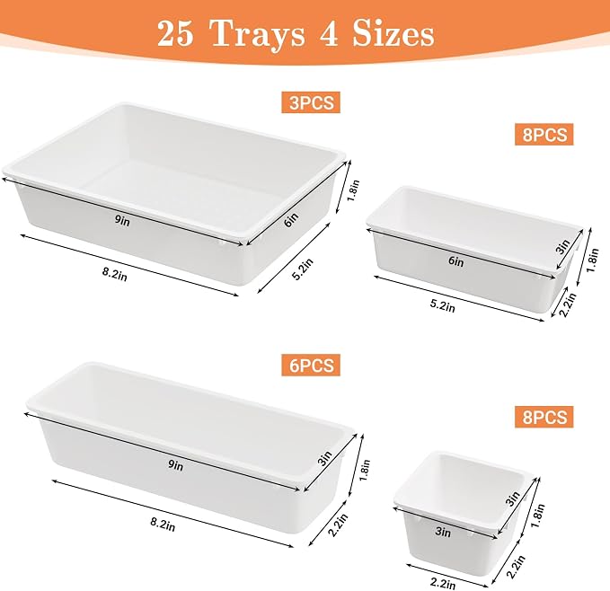 SpaceHacks 25 PCS Plastic Drawer Organizer, 4-Size Versatile Organizer Trays & storage Bins - Image 2