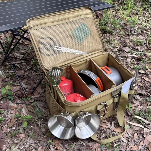 Tactical Camping Storage Bag 18L Tactical Utility Tote Bag Camping Cookware Organizer Trunk Organizer (Khaki) - Image 5