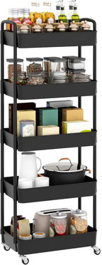 Sywhitta 5-Tier Plastic Rolling Utility Cart with Wheels,Black - Image 8