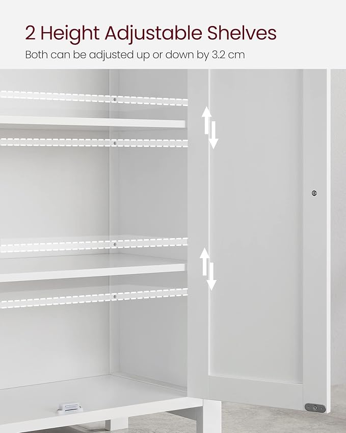 VASAGLE Bathroom Floor Storage Cabinet, Adjustable Shelves, Cloud White - Image 4