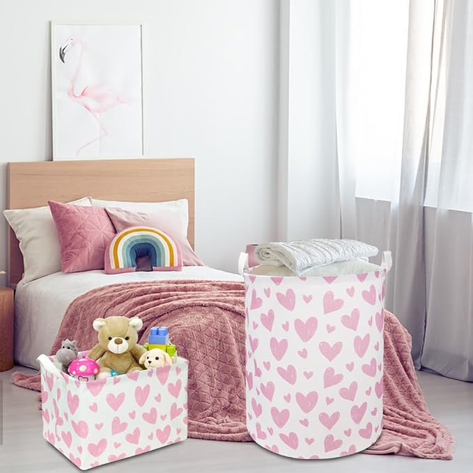 NTAOHAMPER Pink Heart Laundry Hamper, Laundry Basket, Girls Nursery Hamper,Waterproof Storage Bin for Bedroom,Clothes Organizer Basket, Room Decor(Pink Heart) - Image 3
