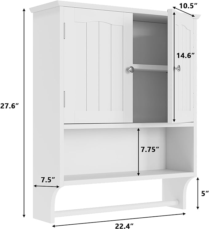 Bathroom Cabinet, White Bathroom Wall Cabinet with 2 Doors and Adjustable Shelf, Wall Mount, Towel Rack, Over The Toilet Storage Cabinet, Medicine Cabinet - Image 2