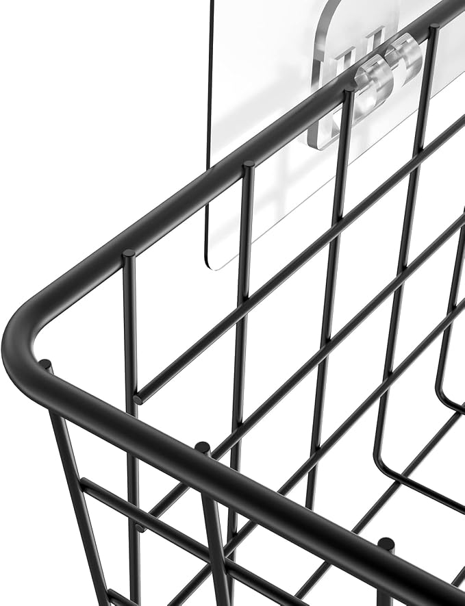 MaraFansie Over the Cabinet Door Organizer Wall Wire Baskets Hanging Kitchen Basket Shelf for Cabinet & Pantry Organization and Kitchen, Bathroom, Bedroom Storage, with Adhesive, Black, 3 Pack - Image 8