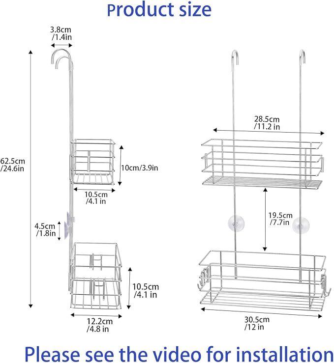 2-Tier Shower Caddy Hanging Shower Organizer Rack with Hooks Over The Door - Image 6