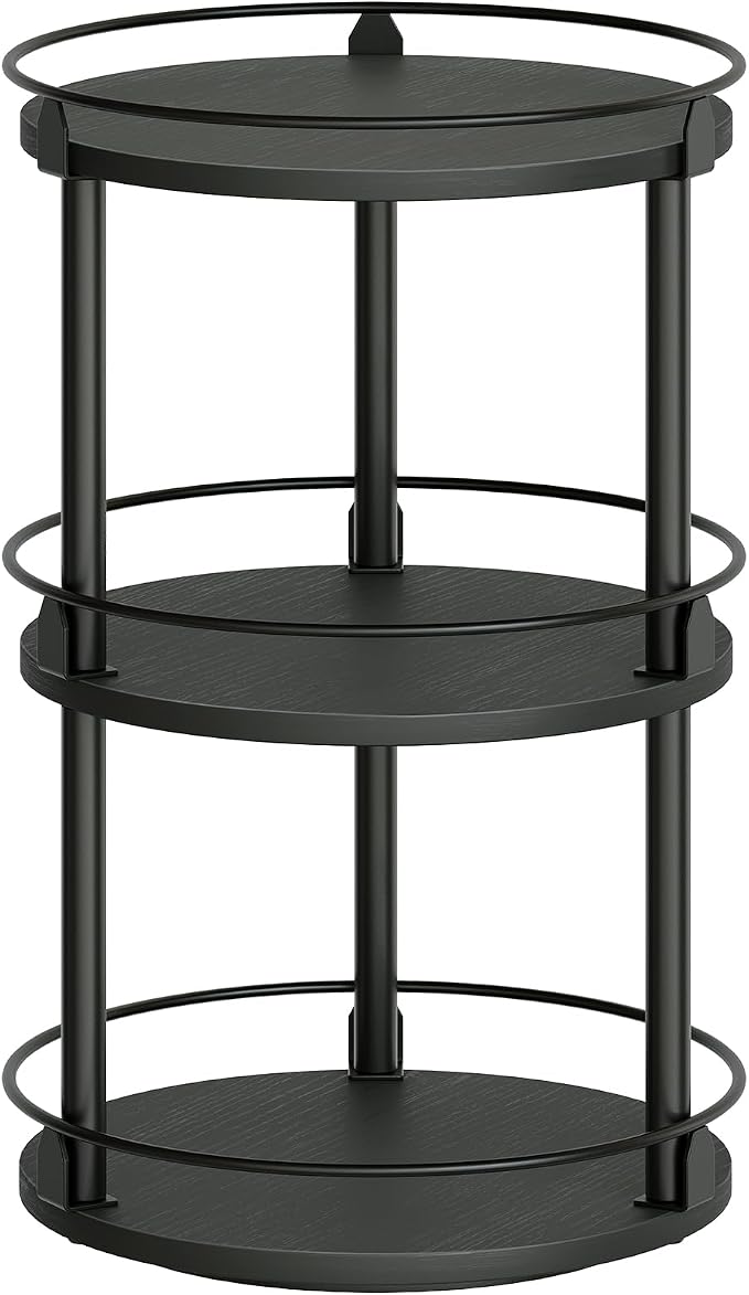 YATINEY 3-Tier Lazy Susan Organizer, Rotating Spice Rack, Spinning Organizer, Industrial Turntable Spice Rack Organizer for Cabinet, Kitchen Countertop, Pantry, Black SR23BK by Yatiney