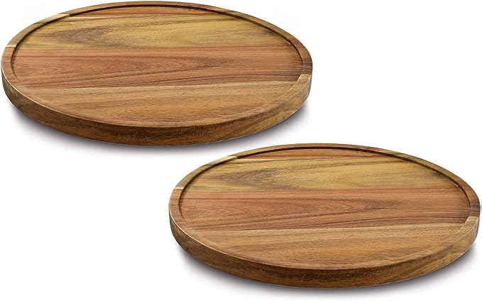 12" Acacia Wood Lazy Susan Organizer Kitchen Turntable for Cabinet Pantry Table Organization,2 Pack by AUAM