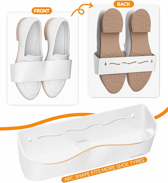 6Pack Wall Mounted Shoe Rack, Adhesive & Drill Mount - White - Image 2