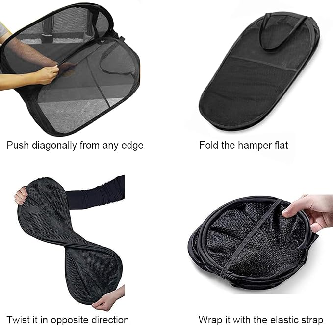 Mesh Pop up Laundry Hamper with Portable Handles, Collapsible Laundry Basket for Storage, Folding Pop-Up Clothes Hampers for Home, College Dorm or Travel, Black - Image 5