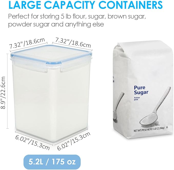 Vtopmart 5.2L Flour Sugar Storage Containers, 4 PCS, Blue - Image 2
