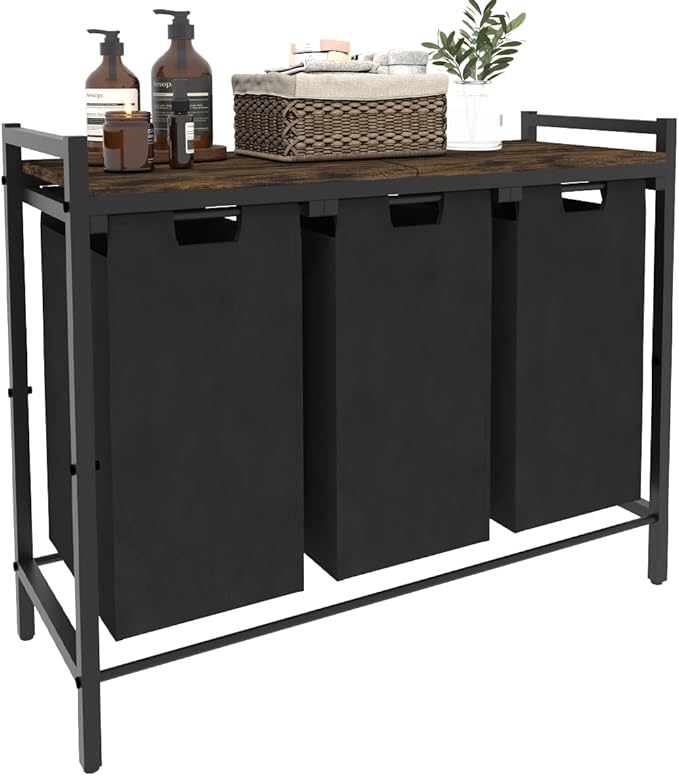 10 x 3 Gal Large Laundry Hamper, Rustic Brown and Black by WAALIJI