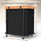 Laundry Basket with Wheels,190L Leather Patchwork Laundry Hamper 2 Setion - Image 7