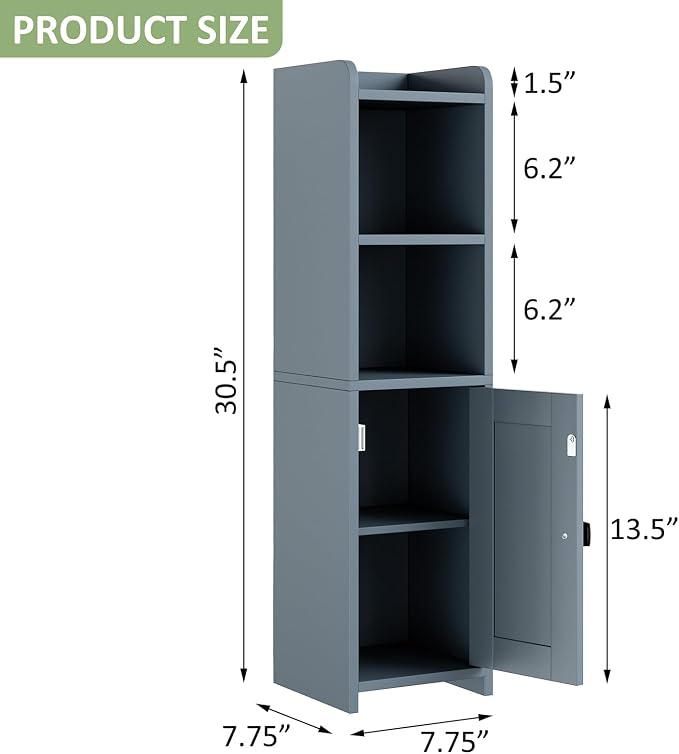 Lomojo Small Bathroom Storage Cabinet Corner, 7.87" Dx7.87 W x31.5 H (Gray) - Image 3