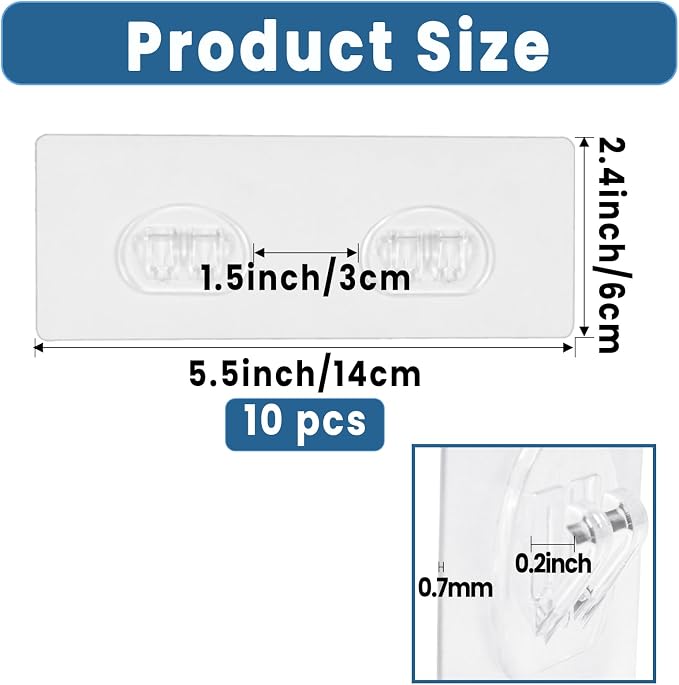 10 Pack Shower Caddy Adhesive Replacement, Shower Shelf Strong Adhesive Hooks, No Drilling, Transparent WaterProof Strips for Bathroom Shelves & Kitchen Racks - Image 2