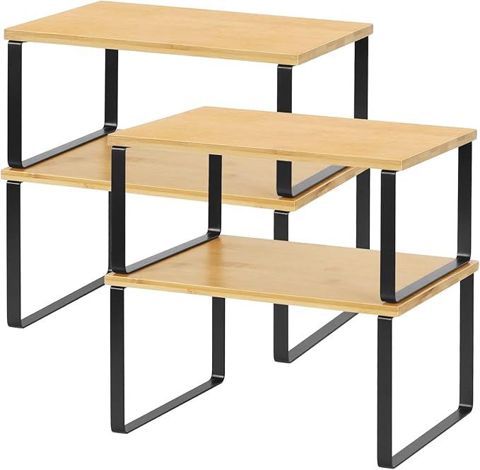 NEX Bamboo Cabinet Organizer Shelf, Kitchen Counter Shelves Set of 4 by NEX