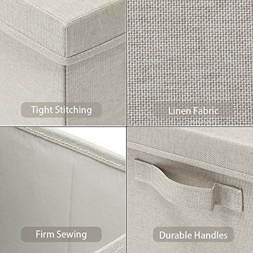 HOONEX Foldable Storage Bins with Lids, 2 Pack, Storage Boxes with Carrying Handles and Sturdy Heavy Cardboard, 16.5" L x 11.8" W x 7.5" H for Shoes, Books, Clothes, Beige - Image 4