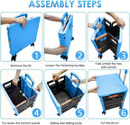 Foldable Utility Cart Folding Portable Rolling Crate Handcart Shopping Trolley Wheel Box with Lid Wear-Resistant Noiseless 360°Rotate Wheel for Travel Shopping Moving Storage Office Use (Sky Blue) - Image 3