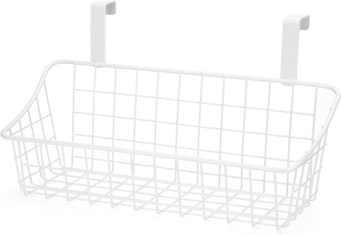 LeleCAT White Basket with hook Grid Storage Basket,Hang it behind a door or on a railing,Over the Cabinet Door,2 Pack - Image 6