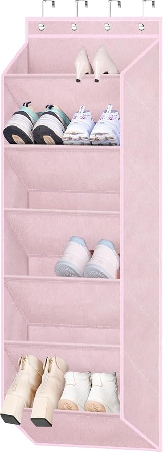 SLEEPING LAMB Over The Door Shoe Organizer for Closet with Large Deep Pockets, Narrow Shoe Rack for Door Hanging Boots Storage, Pink by SLEEPINGLAMB