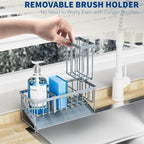 Cisily Sink Caddy Organzier with High Brush Holder, Sponge Holder for Sink, 304 Rustproof Stainless, Kitchen Countertop Soap Dispenser Organizer, Gray Blue Kitchen Decor and Accessories - Image 4