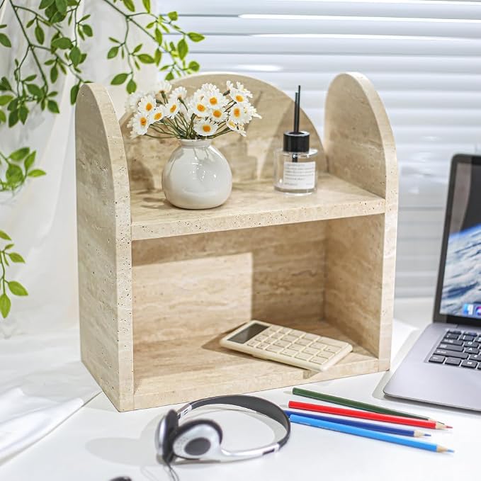 DUANYAN Travertine Shelf Bathroom Counter Organizers and Storage 2-Tier - Image 5
