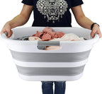 SAMMART 40L (10.5 gallons) Collapsible Plastic Laundry Washing Tub - Foldable Pop Up Laundry Basket/Hamper - Portable Washing Tub - Pop Up Saving (White/Grey) - Image 6