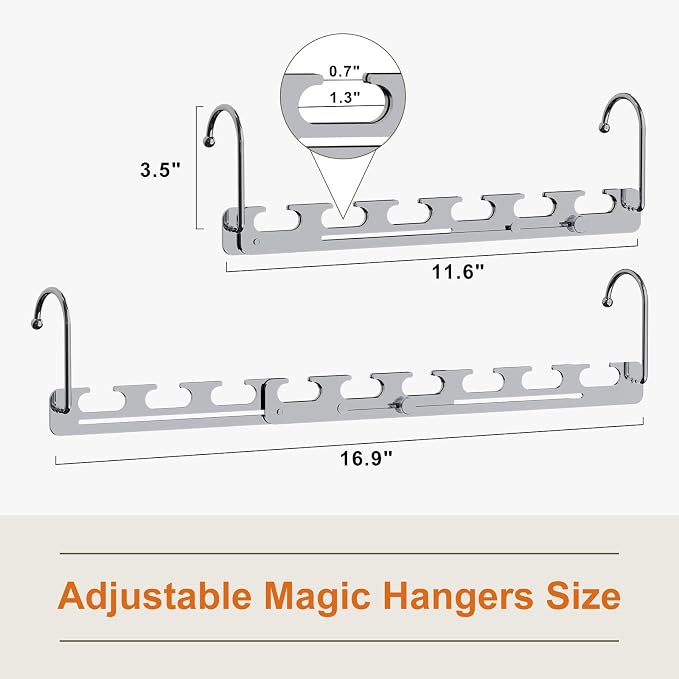 Sindax Space Saving Hangers Telescopic, 6 Holes Clothes Hangers Adjustment to 9 Holes, Upgraded Sturdy Metal Clothes Hangers Space Saving for Heavy Clothes, Closet Organizers and Storage - 5 Pack - Image 8