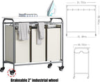 LINZINAR 3-Bag Laundry Hamper with Ironing Board, Beige 135L Laundry Sorter - Image 5