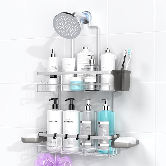 Hanging Shower Caddy Over Showerhead - Rustproof No Drill Shower Organizer by AKTECKE