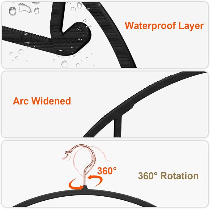 OIKA 50 Pack No-Bump Plastic Clothes Hangers, Black, Non-Slip, Space-Saving - Image 3