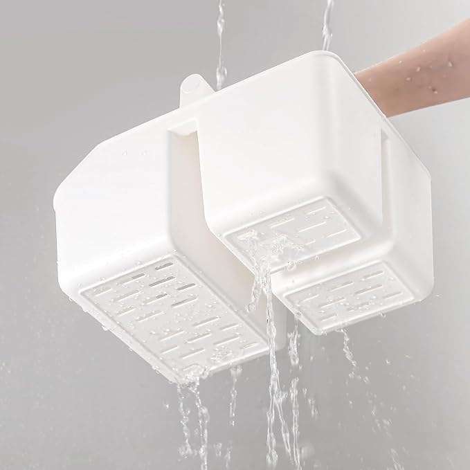 rejomiik Plastic Shower Caddy, Portable Basket with Bamboo Handle, White - Image 4