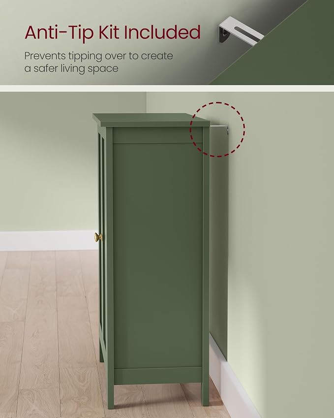 VASAGLE Bathroom Floor Storage Cabinet, 2 Adjustable Shelves, Forest Green - Image 8