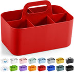 Multiuse Caddy Organizer with Handle, Portable Divided Plastic Tote Bin - Art Craft, Stationary Pen Marker Crayons, Makeup Hair Supplies Storage - Bathroom, Classroom, Dorm, Office, Desk Holder - Red - Image 9